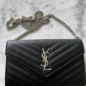 YSL Monogram Quilted Leather Wallet on Chain